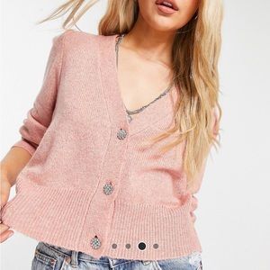Pink Jacqueline de Yong sweater w/jewel buttons